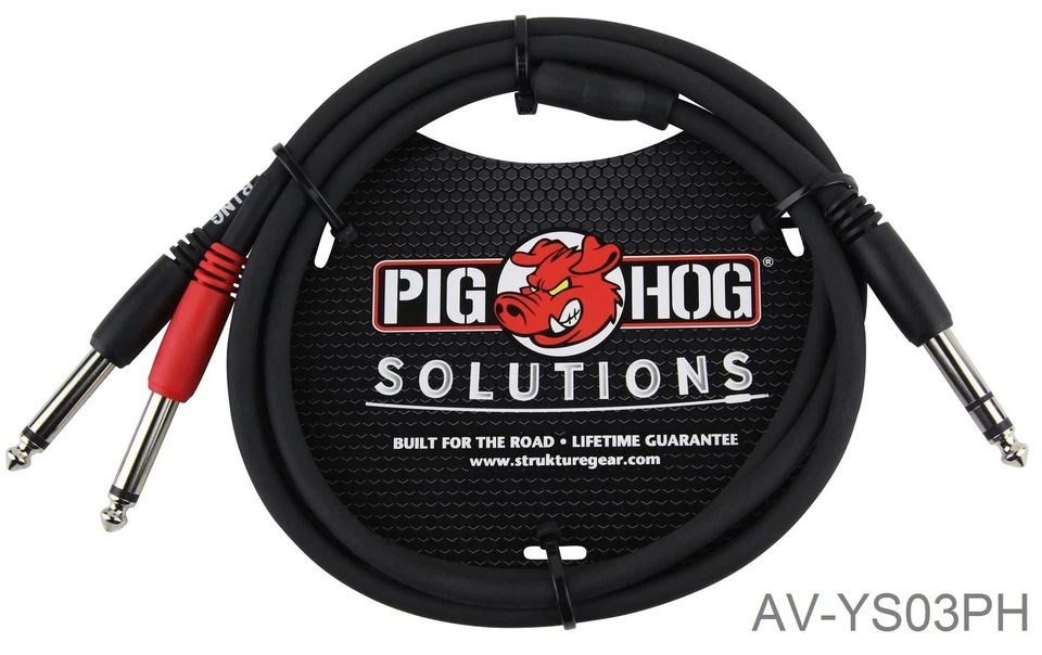 3ft 1/4" TRS Male to Dual Mono TS Male (TIP/RING) Insert Cable, AV-YS03PH - Image 1 of 1