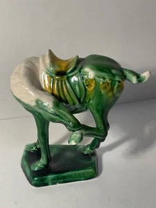 Ceramic Chinese Tang Dynasty Style War Horse Figurine green, 4.5" - Picture 1 of 8