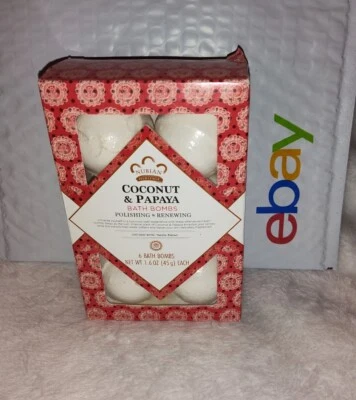 Nubian Heritage Coconut & Papaya Bath Bombs, 6 Count w Vanilla Extract 1.6 oz ea - Image 1 of 3