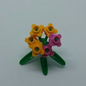 LEGO 1x1x1 2/3 Green Bamboo w/ 3 Leaves Dk Green 3 Stems 6 Flower Purple Orange 