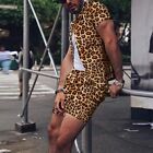 Stylish Men's Leopard Print Suit Shirt and Shorts Short Sleeve Fashion Outfit
