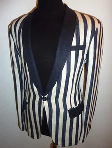 Mens Navy Blue Cream Stripe Boating Rowing Blazer 36 38 Suit Sport Coat Jacket - Picture 1 of 9