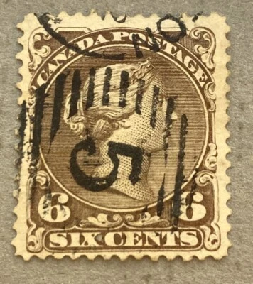 加拿大 27/ 1868 - 76 6c 棕色 QV 维多利亚女王大号女王邮票,二手 — 第 1/2 张图片
