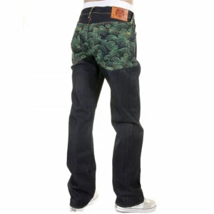 RMC JEANS Vintage Cut with Full Back Green Tsunami Wave Embroidery REDM1881 - Picture 1 of 4