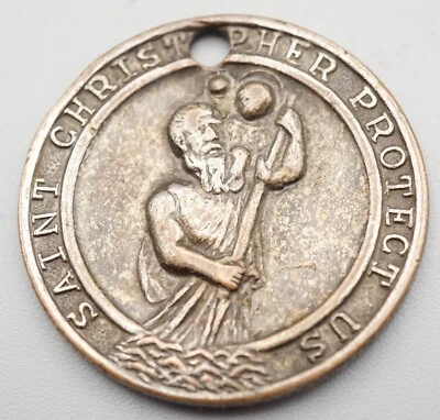 Pre-WWII Christian St. Christopher Protect Us avión, barco, colgante medalla automática Foto 1 de 2