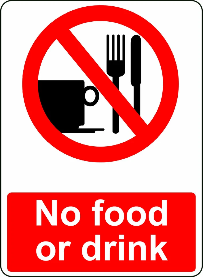 3M VINYL NO FOOD OR DRINK OSHA DECAL SAFETY SIGN STICKER 3M USA MADE