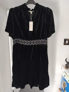 PER UNA schwarzes Samtkleid Spitzenbesatz 3/4 Arm UK 18 - Bild 1 von 5