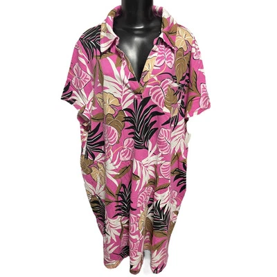 3X T by Talbots New Tshirt Dress Tropical Breezy Palm Print Soft  Collared - Image 1 of 4