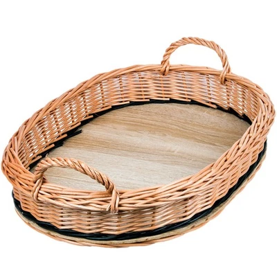 Kellnertablett Weiden Tablett 2farbig Frühstückstablett geflochtes Korbtablett - Bild 1 von 4