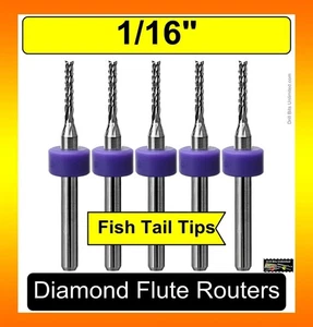 1/16" Router Bits Carbide .315" Depth Diamond Flutes 5 PCS G10 FR4 CNC PCB R132 - Picture 1 of 5
