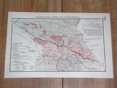 Mapa lingüístico étnico de colección 1938 Cáucaso Armenia Azerbaiyán Georgia Daguestán Foto 1 de 4