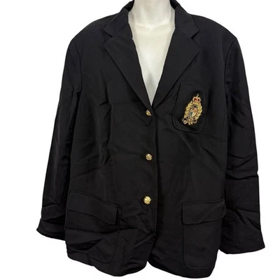 Jaqueta Blazer Lauren Ralph Lauren Feminina Bordada Crista Preta 100% Lã 20 W - Imagem 1 de 4