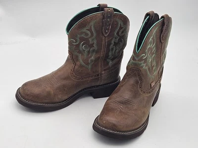 Justin Gypsy L9606 女牛仔西部靴棕色皮革女式 10 B 码 — 第 1/4 张图片