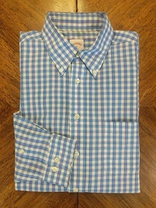 Brooks Brothers 346 Original Polo Mens Medium Blue Check - Picture 1 of 13