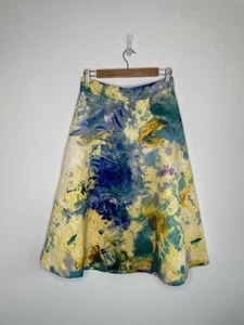 H&M Structured Jacquard Occasion Midi Skirt UK 12 A-Line Flare Watercolour - Picture 1 of 9