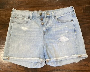 J. Crew Factory Button Fly Denim Shorts Women's 28 High Rise Fray Hem Light Wash - Picture 1 of 5
