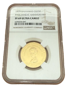 Bahamas 1979 Gold $250 NGC PF69UC Parliament Anniversary - Picture 1 of 2