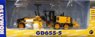 Niveladora First Gear 50-3264 Komatsu GD655 + Destripador + Topcon GPS 1/50 fundido a presión sin usar, en caja Foto 1 de 2