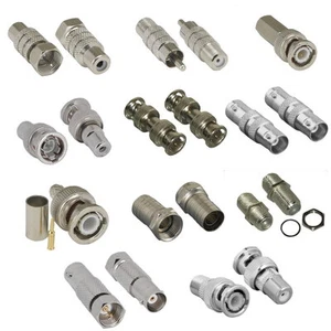 BNC F-TYPE RCA Adattatore Connettore Accoppiatore Maschio Femmina Torsione Crimpa RG59 RG6 - Foto 1 di 13