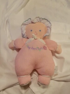Prestige My First Doll Pink Flower Rattle Plush Baby Bonnet Blond Hair Lovey 8” - Picture 1 of 2