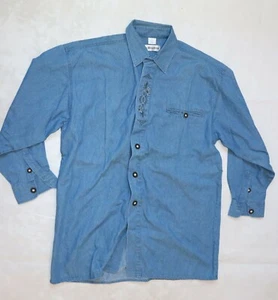 ISAR TRACHTEN HOMBRE JEANS DENIM camisa ancho cuello 39 aprox. talla 27 tiroler fasching - Imagen 1 de 4