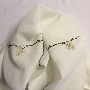 3m VINTAGE Linen Mix Embroidery Fabric Textile Flower Craft Cushions Shirt Sewin - Picture 1 of 10