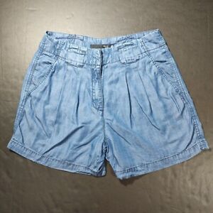 Max Jeans Easy Fit Blue Tencel Chambray High Waisted Pleated Shorts Women 6 /28