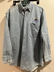 Lee Sports NFL St. Louis L.A. Rams Shirt Blue Denim Long Sleeve Button Up Medium - Picture 1 of 3
