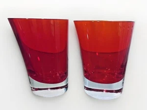 Ruby Red Hand Blown Glass Set of 2 Leaning Oval Rocks Old Fashioned Heavy 4.75” - Picture 1 of 10