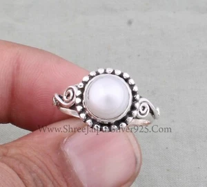 Natural Pearl Gemstone Ring 925 Sterling Silver Handmade Dotted Ring Gift Idea - Picture 1 of 5
