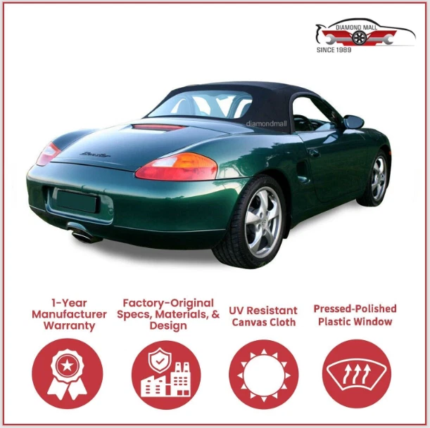 1997-02 Porsche Boxster 986 Convertible Soft Top w/DOT Approved Window, Black - Image 1 of 3