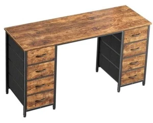 47 Inch Computer Desk with 8 Drawers, Office Desk Work 47 inch Rustic Brown - Picture 1 of 8