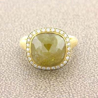 Anillo de lujo de oro amarillo de 18 k con halo de diamantes talla rosa amarilla de 8,75 quilates Foto 1 de 4