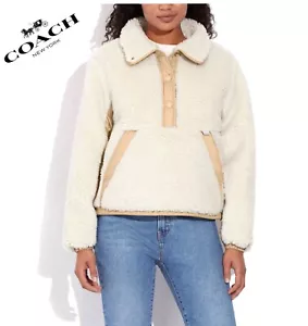 NWT COACH Sherpa Jacket Stand-Up Collar Teddy Pull Over In Cream RP $550 - Picture 1 of 14