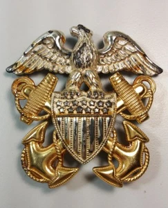 WW2 US Navy Officer 2 pc. Sterling and Gold Filled Hat Badge Pin by Vanquard - Picture 1 of 5