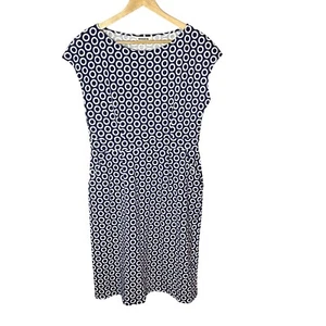Boden Jersey Pocket Dress 10 Long French Navy Blue White Circles Cotton - Picture 1 of 7