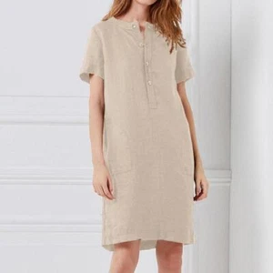 Women Cotton Linen Clothing Midi Short Sleeve Dress Round Neck - Picture 1 of 1
