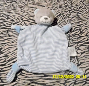 CI/ MES PETITS CAILLOUX DOUDOU OURS BLEU RAYE PLAT RECTANGLE 26CM ETAT NEUF - Picture 1 of 2