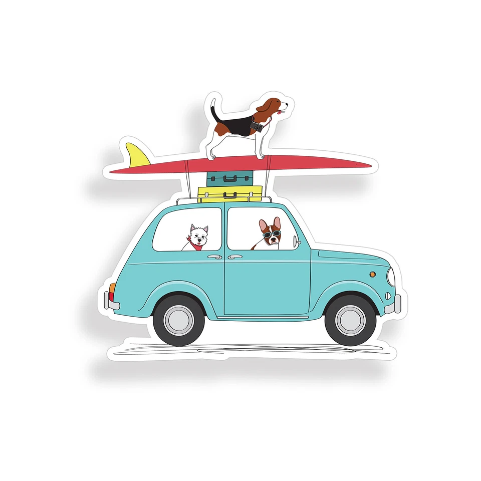 Dog Surfing Sticker Puppy Surf Car Vehicle Window Bumper Decal Cup Cooler Laptop - Image 1 of 1
