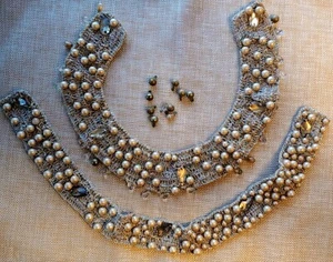 Französischer Brocante Perlenborte 2 Stück Vintage Perle Kristall Silber Häkeln Basteln Nähen - Bild 1 von 10