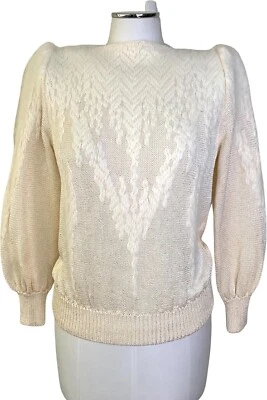 Suéter Tejido Blanco Invierno Paca Años 80 Vintage Geométrico Acentos Angora Pequeño Foto 1 de 4