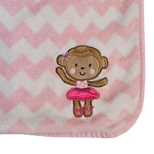 Carters Child Of Mine Pink White Chevron Striped Monkey Ballerina Blanket 30x40 - Picture 1 of 8