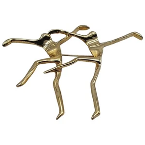 Vintage Modernist Tänzer Brosche glänzend goldfarben Anstecknadel LESEN** - Bild 1 von 13