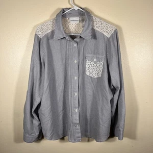 Camicia donna Alfred Dunner a righe con dettagli in pizzo e bottoni taglia 18 - Foto 1 di 6