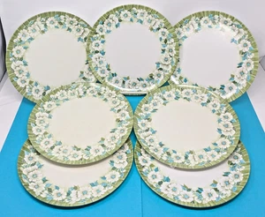 Vintage Laguna Melmac Floral Dinner Plates U.S.A. 9.5 inch set of 7 Green & blue - Picture 1 of 15