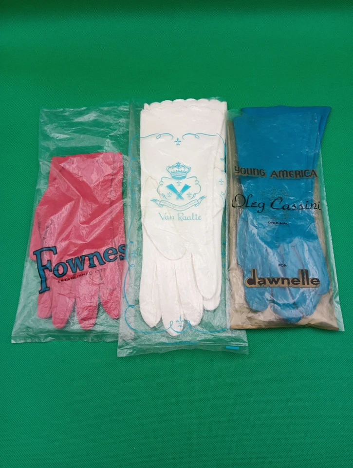 Guantes Damas De Colección Talla 7 Lote De 3 Azul Rojo Y Blanco En Bolso Original Foto 1 de 4