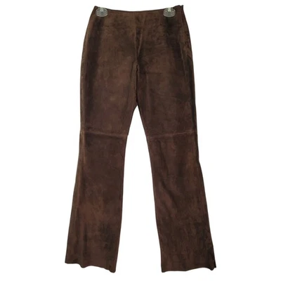 Nuevo con etiquetas Moda International Vintage Marrón Gamuza Cuero Cremallera Lateral Bootcut Pantalones Talla 6 Foto 1 de 4