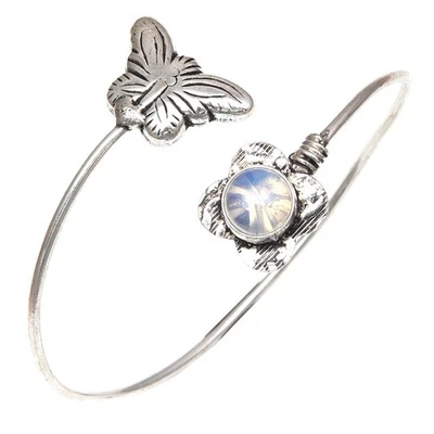 Браслеты-манжеты ювелирные изделия ручной работы опал молочный огонь 7 дюймов регулируемые - Изображение 1 из 4