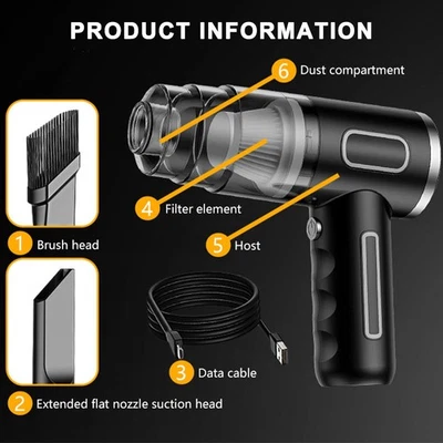 120-W-Akku-Handstaubsauger tragbar, für Auto und Zuhause, kabellos - Bild 1 von 4