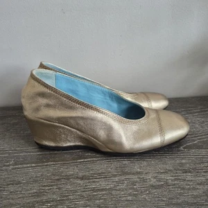 THIERRY RABOTIN Leather Wedge Ballet Flats Sz 36 Slip On Metallic Gold Worn 1x! - Picture 1 of 10
